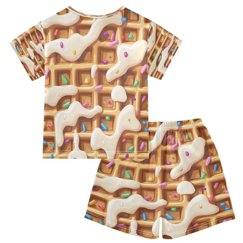 Pajama Sets Short Sleeve Waffle with Colorful Sprinkles Soft Cotton Summer Sleepwear 2 Piece PJS Size 5-14T2