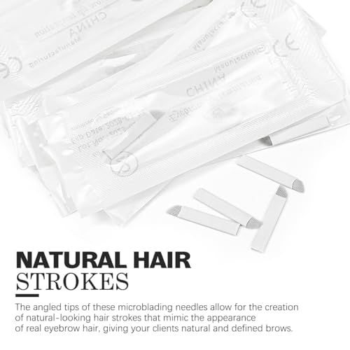 ZJIVQO 50pcs Microblading Blades for Eyebrows Tattoo 12 Pins Sloped Needles for Eyebrow Semi Permanent Makeup Stainless Steel Permanent Makeup Manual Eyebrow Tattoo Needle,White - Image 3