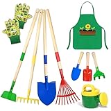 Outils Jardinage Enfant, 10 Kit Jardin Métal avec Pelle, Râteau, Fourche,...