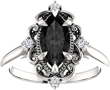 3.5 CT Marquise Cut Onyx Black Diamond Halo Victorian Wedding Ring for Women in 925 Sterling Silver White Gold or Rose Gold or Yellow Gold Finish (Yellow Gold, 7)
