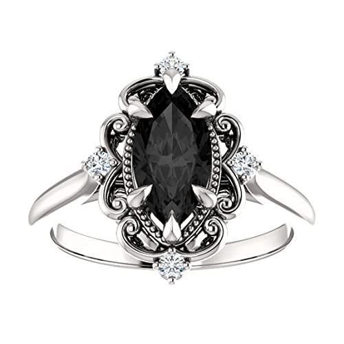 3.5 Ct Marquise Cut Onyx Black Diamond Halo Victorian Wedding Ring For Women In 925 Sterling Silver White Gold Or Rose Gold Or Yellow Gold Finish (Yellow Gold, 7) #TOP1