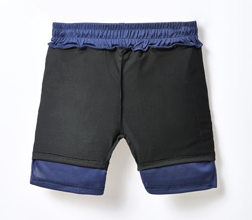 IRELIA 2 Pack Boys 2 in 1 Running Shorts Kids Box Brief Liner Compression Active Sports Shorts BN 14-16 Black/Navy - image 5