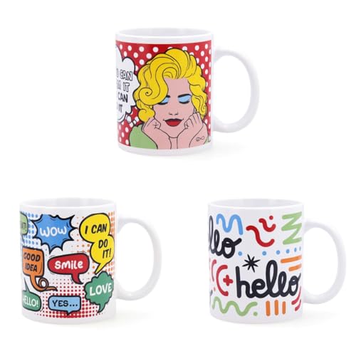 Quid Comic Set 3 Mugs Multicolor Cerámico 33cl Cómi 33cl Otras Ceramicas Apto Microondas