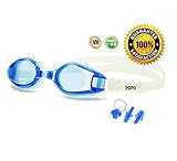 Adult Swim Goggles by POPO - Anti Fog UV Protection with Free Goggle Case, Nose Clip, Ear Plugs - Silicone Strap with Adjustable Clips - Professional Racing Goggles for Triathlon, Men, Women, Youth