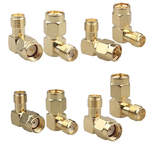 Futheda 4 Type Set SMA Adapter Kits Male to Female Low Loss Gold-Plated 90 Degree Right Angle RF Coaxial Connector for 2G/3G/4G LTE Antenna Extension Cable Radio FPV Drone Backup Camera WiFi Router - Image 2