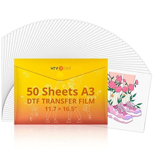 Htvront Dtf Transfer Film For Sublimation - 50 Sheets Of A3 (11.7×17") Dtf Paper For Inkjet Printers, Direct To Film Transfer Paper For Cotton T Shirts, Easy To Use, Vivid Colors, Easy To Indentify #TOP12