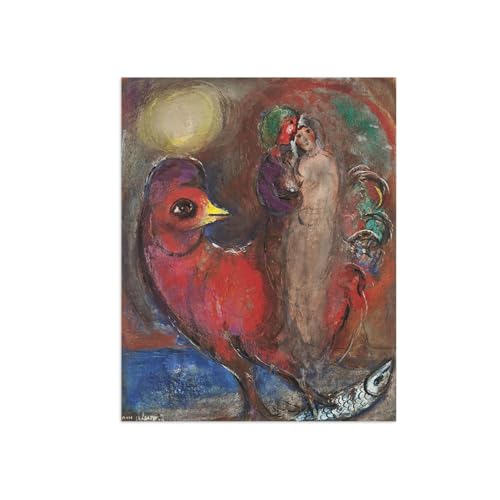 Tableau sur toile Chagall Coq rouge et amant impression 30x40cm pour mur