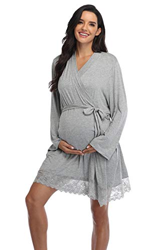 Women's Maternity Robe - Light Grey, Perfect for Hospital, Labor & Delivery, Pregnancy & Nursing