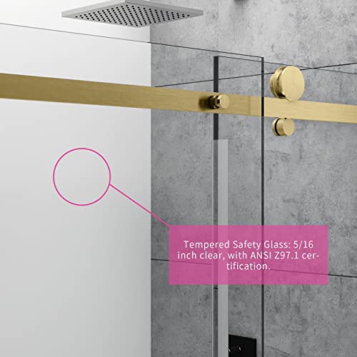 Ckb Tampa Single Sliding Frameless Bathtub Shower Doors, 55-59 Inch Width Adjustable X 60 Inch Height, 5/16 Inch Tempered Glass With Hardware Kit, Brushed Gold. #TOP2