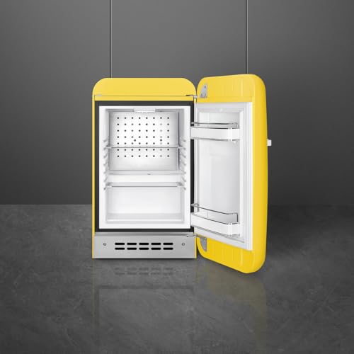 Image of Smeg FAB5 Retro Mini Fridge - 50s Style Compact Small Refrigerator, 1.2 cu ft, Automatic Defrost, LED Lighting, Adjustable Shelves- Made in Italy - Perfect for Home, Dorm, Office, Hotel -Yellow