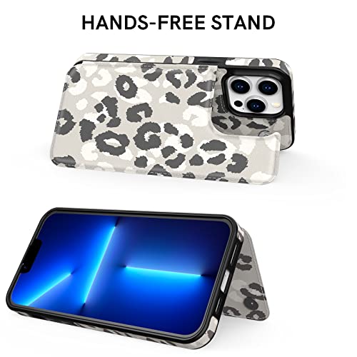 Delidigi Compatible With Iphone 13 Pro Max Case Wallet With Card Holder, Flip Pu Leather Built-In Card Slots, Kickstand And Shockproof Case For Iphone 13 Pro Max 6.7 Inch Women Men (Grey Leopard) #TOP4