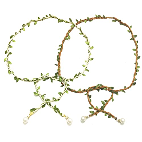 Artificial Leaf Skinny Belts Twisted Braided Waist Rope with Faux Pearl for Women Dresses DIY Wreath Gift Wraping Craft