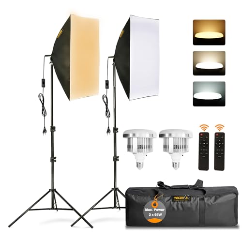 Softbox Set Studio Fotografico 95W LED 50x70cm Luci Regolabile 3000~6500K Lampade Fotografia con Telecomandi per Foto, Riprese Fotografia di Prodotti e Attrezzature per la Cattura Video