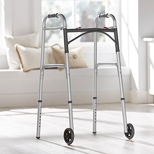 Mckesson Folding Walkers With Wheels, Aluminum, 32 In To 39 In, 350 Lbs Weight Capacity, 1 Count #TOP5