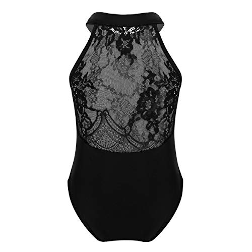 Agoky Girls Floral Lace Ballet Dance Leotard Turtle Neck Retro Gymnastics Unitard Biketard Training Practice Outfit Dancewear