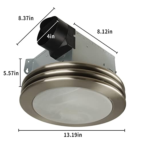 Extractor de baño Akicon ultra silencioso con luz, ventilador y interruptor de humedad, 80 CFM, 2.0 sones, ventilación redonda con tapa de vidrio esmerilado acabado níquel cepillado miniatura 4