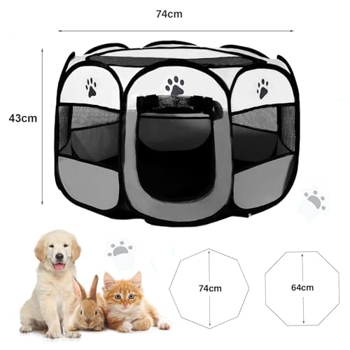 Welpenlaufstall 74x74x43cm, Faltbar Hundelaufstall für Wohnung, BRIMOREA Katzengehege, Kaninchengehege innen,für Laufstall Hund, Katzen, Hasen und Kleintiere sowohl drinnen als auch draußen(Grau)