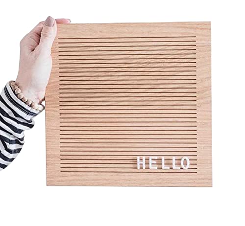 Image of 10 x 10 Inches Rustic Wooden Letter Board with 330 Letters, Changeable Message Board with Stand Oak Frame Wooden Letter Board for Desktop and Wall Decoration