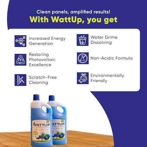 Image of Solar Panel Cleaning Liquid | 100% Non-Acidic & Biodegradable | Removes Heavy Stains, Improves Power Generation Efficiency & Easy to Use | Safe for glass, panels, rails & metals - 1Ltr