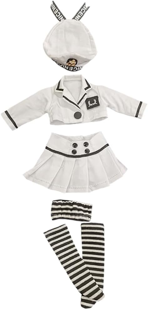 niannyyhouse 1/3 1/4 1/6 BJD Dolls Clothes White Hat Coat Skirt Striped Vest Socks Navy Suit Ball Jointed Dolls Accessories Dress Up Gift (1/4BJD)