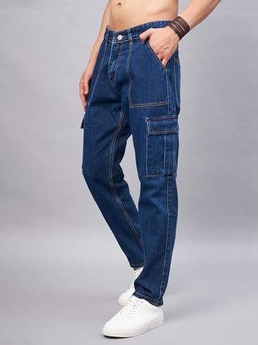 Image of STUDIO NEXX Men's Loose Fit Cargo Jeans | Non Stretchable | Cargo Denim for Men | Loose fit Cargos | Utility Pockets
