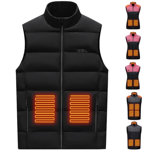 Men's Womens Heated Vest Quilted Windproof Thermal Jackets Lightweight Zip Up Stand Collar Waistcoat Casual Warm Coat