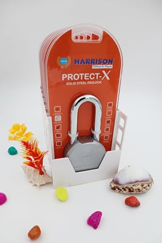 Image of Harrison Padlocks /Round Long Shackle Padlock 65mm with 3 Brass Keys ST0949 Pack of 1 / Solid Steel Material /Bright Chrome Plated Finish /Door Lock, Shutter Lock, Godown Lock, Container Lock