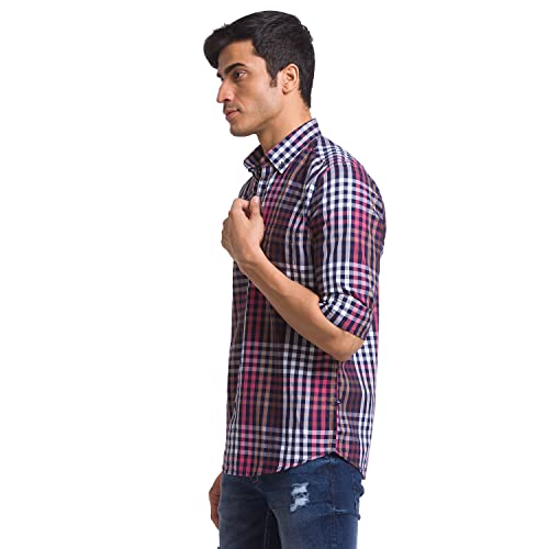 Image of Parx Green Checks Slim Fit Casual Shirts for Men