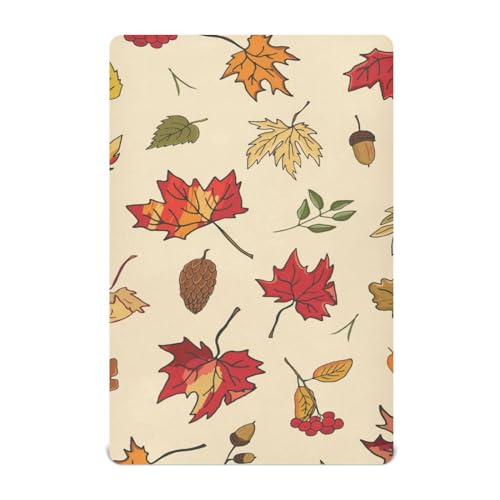 Moudou Autumn Maple Leaf Playard Sheet for Boy Girls, Soft Breathable Fitted Toddler Sheet for Standard Playard Bed Mattress, 39 x 27 x 5 Inch