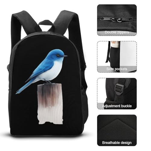Blue Bird Perched on Stump Large Travel Backpacks Carry on Backpack Weekender Bag with 2 Storage Pockets for Men And Women3