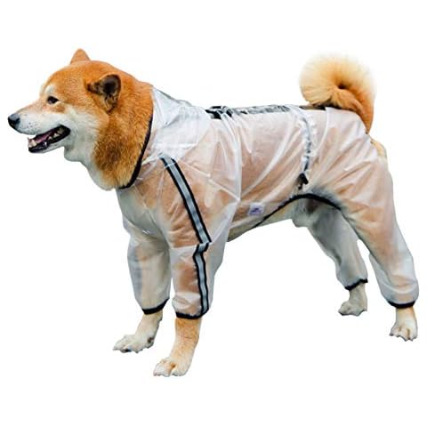 PTESYARDS Dog Raincoats Waterproof Dog Hooded Rain Jacket Poncho with Reflective Strip, Transparent Adjustable Pet Slicker with Harness Hole XS- Cover