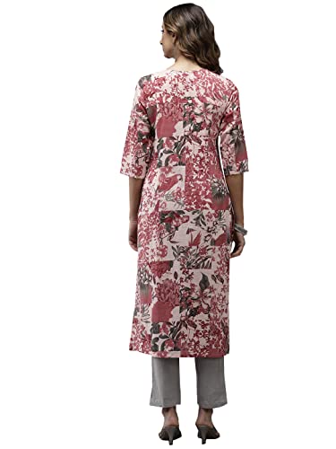 Image of ishin Women's Pure Cotton Off White Embroidered A-Line Kurta