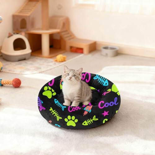 Lit pour chien et chat amovible noir taille S avec motif patte colorée - 4