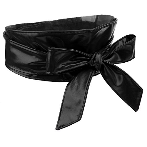 F Fityle Senhoras Amarram Amarrar Cintura Cintura Larga Cinto De Espartilho De Couro - Preto