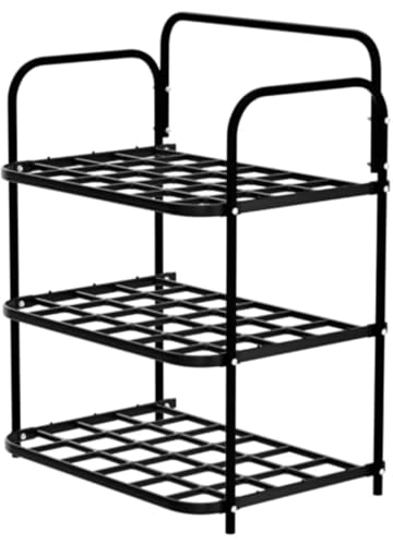 3-Tier Metal Shoe Rack Organizer, Black, Grid Design Storage Shel...