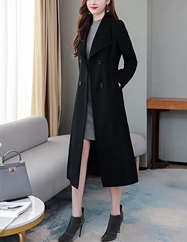 Kinghua Women's Double Breasted Wool Coats Winter Long Wool Pea Coat Overcoat3