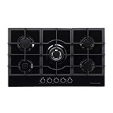 Russell Hobbs - Cocina de gas con 5 fuegos, 75 cm, acero inoxidable 5 quemadores de gas, color negro Negro
