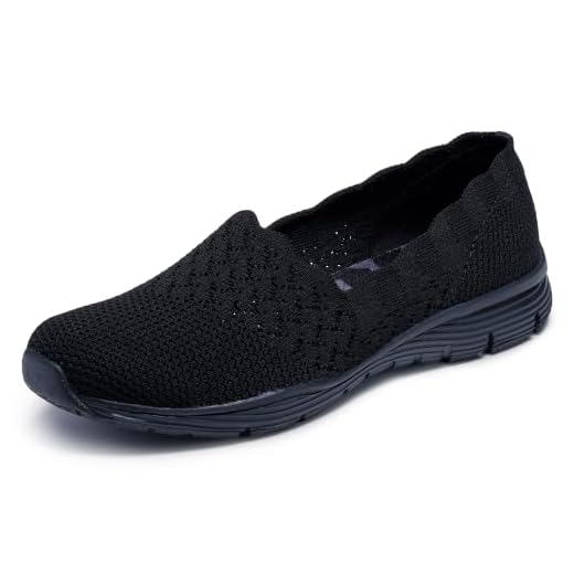 Skechers Women's Seager-STAT-Scalloped Collar, Engineered Skech-Knit Slip-On-Classic Fit Loafer, Black/Black, 10