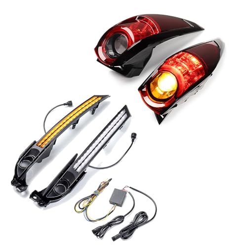Left Right Halogen Brake Running Turn Signal Outer Tail Lights + LH RH LED DRL Sequential White-Amber Daytime Running Lights w/Mounting Brackets Compatible for 2017-2021 Mazda CX5 CX-5 w/o Fog Lamp