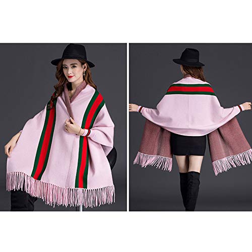 LIULIFE Tassel Shawl Spring Autumn Women's Cloak Scarf Dual-use Cardigan with Sleeves Cape Poncho,Pink-OneSize3