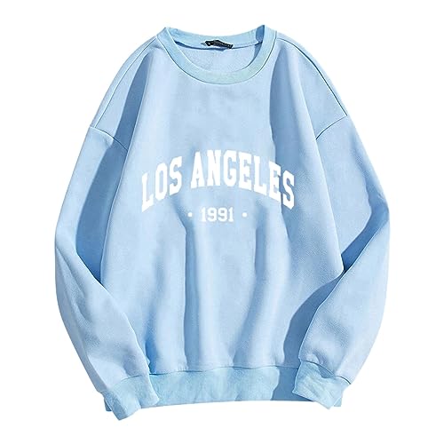 Sweat à capuche bleu clair pour femme coupe ample style Los Angeles