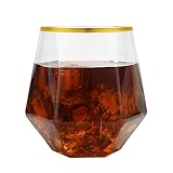 Brittany 40pcs Stemless Plastic Wine Glasses 12 oz Diamond Plastic Cups Crystal Clear Gold Rim Glass