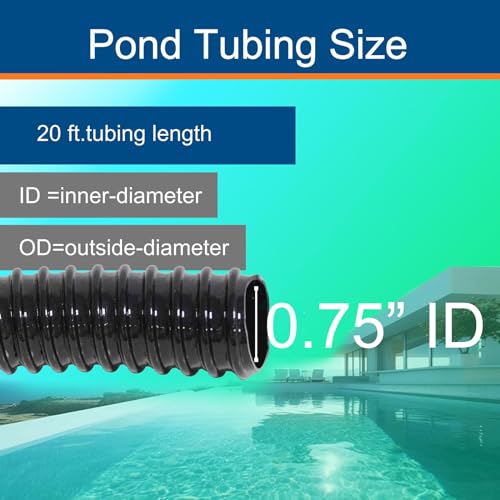 Pamopamo 0.75 Inch Pond Tubing, 3/4\" ID Corrugated Water Pipe, 20 Feet Length Flexible PVC Hose Pipe with Pipe Fittings, Aquarium, Pond Waterfall, Garden Pond Pump Drainage Tube Black