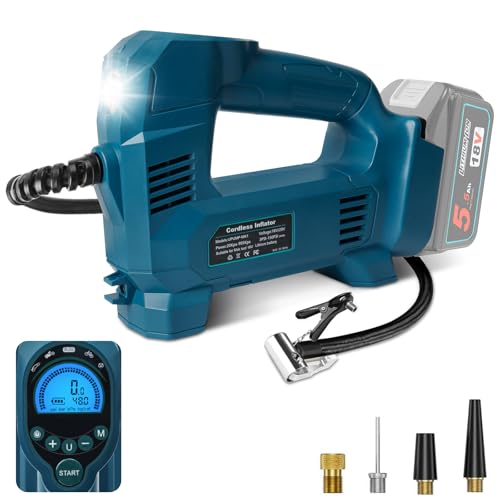 QUPERR Cordless Tyre Inflator Compatible with Makita 18V Battery 150 PSI Electric Air Compressor with Digital LCD Display Auto Shut Off for Car Motorcycles Bicycles Ballss (Without Battery)