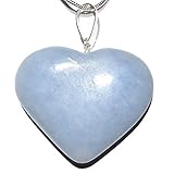 Perfect Pendant CHARGED Natural Angelite Crystal Heart Pendant + 20" Silver Chain + Selenite Heart Charging Crystal Included