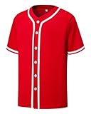 YWIES Mens Button Down Plain Baseball Jersey, Blank Softball Team Uniform, Hip Hop Hipster Short Sleeve Active Shirts Red