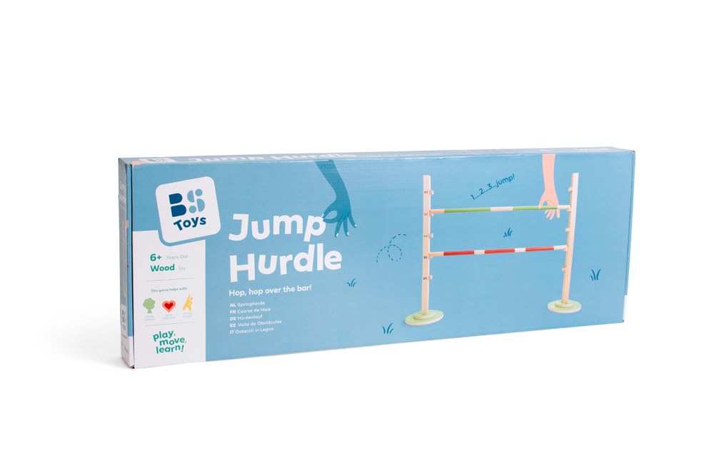 BS Toys Haie de Saut en Bois FSC pour Enfants - Obstacle réglable en Hauteur pour Saut d'obstacles - Jouet d'extérieur à partir de 6 Ans, Moyen