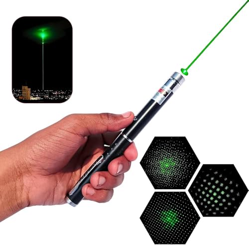 Image of Green Laser Pointer, 2000 Metre Range with Adjustable Cap, High Beam Presentation Light with Disco Effect, Black and Silver Powerful high Beam Ultra Green Lazer Light for Presentation