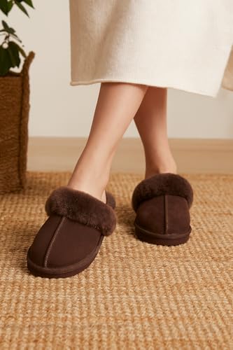 Project Cloud Genuine Leather Slippers for Women Footwear with Real Sheep Wool Lining Womens Clogs & Mule - Non-Slip Indoor/Outdoor Scuff Womens Slippers with Memory Foam Insole (Henka)