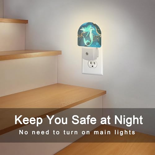 Image of Watercolor Turquoise Mermaid Night Light for Kids,Navy Blue Golden Marble Night Light Plug in with Dusk to Dawn Sensor,0.5w Energy Saving Nightlight for Hallway Stairway Kitchen Bedroom
